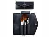 Set: Nappa leather case, blusher brush, powder brush, lip brush, applicator